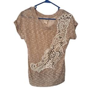Daytrip‎ Womens Tunic Short Sleeve Embroidered Blouse Cream Sz S